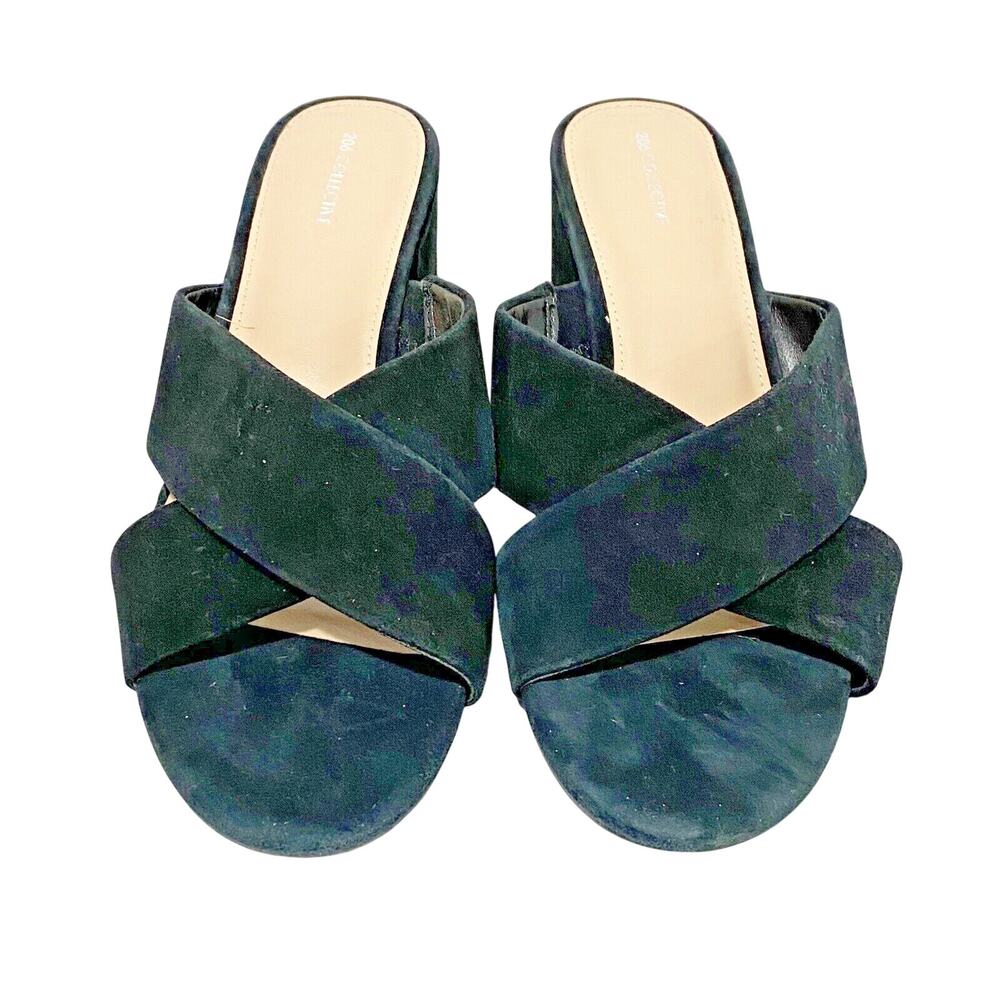 206 Collective Slip On Shoes Black Faux Suede Mid Heel Sandals Elegant Slides 8M
